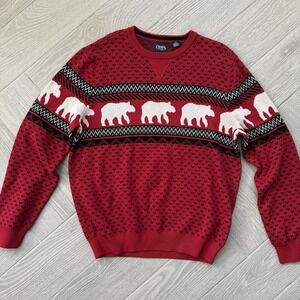 Chaps Sweater Men's Large Red Fair Isle Polar Bears Crew Neck Pullover